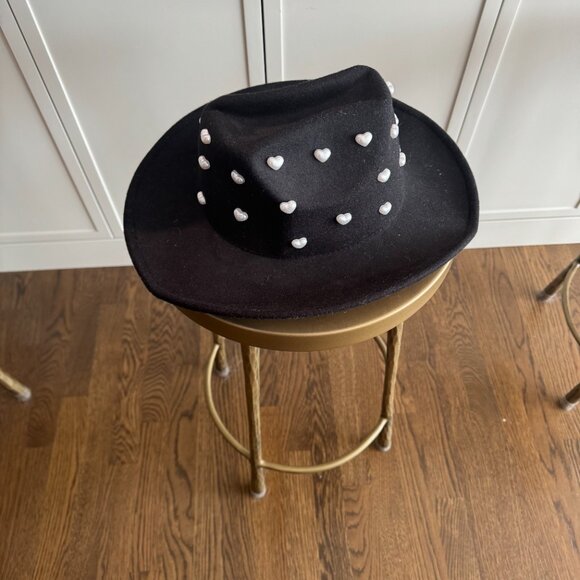 NWT Anthropologie Heart Pearls Rancher wool hat Black - Picture 5 of 5